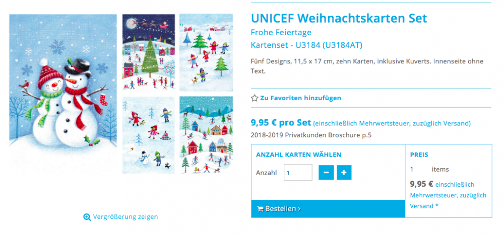 Schreib deine Ermutigung auf Weihnachtskarten, z.B. von UNICEF © UNICEF/Screenshot Weihnachtskarten